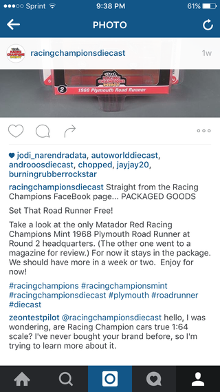 Illustration for article titled Racing Champions has a IG now!